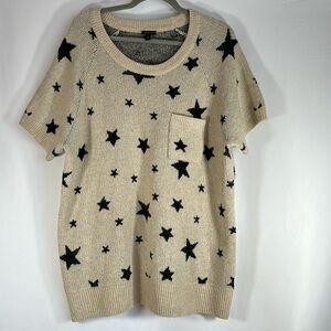 Torrid Cream & Black Star Knit Short Sleeve Tunic Soft Sweater